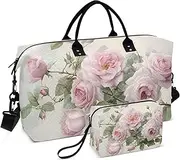 [ZRYSMY] Duffel Bag for Traveling, Vintage Roses Leaf Travel Bag Gym Bag, with Multiple Interior Pockets Shoulder Weekender Bag for Women Men with Toiletry Bag 20.5L x 1.9W x 13.8H, Multi-Colored, one