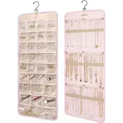 Double-Sided Hanging Jewelry Display Organizer Storage Roll with Hook -Pink
