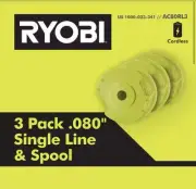 3 Pack OEM Grass Trimmer String .080 Replacement For Ryobi One 18V 24V 40V