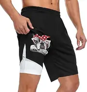 [ZZXXB] French Bulldog with Glasses Athletic Shorts for Men with Pockets 2 in 1 Quick Dry Running Shorts S-3XL