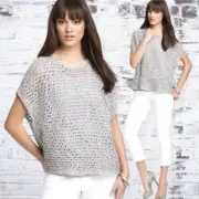 Eileen Fisher Sequin Chainmail Mesh Antique Silver Cap Slv Box Sweater Top