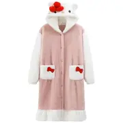 Hello Kitty Fleece Robe Hooded Blanket Winter Pajamas Cartoon Bathrobe Oodie