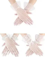 [Geyoga] 3 Pairs Women's Lace Gloves Tea Party Gloves Short Courtesy Gloves Vintage Floral Bridal Gloves for Women Wedding Dinner