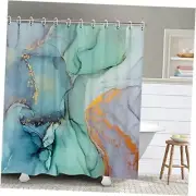 Green Shower Curtain, Marble Shower Curtains Set with 72"x72" Green and Orange