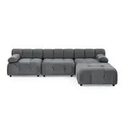 Foret 4 Seater Sofa Modular Ottoman Tufted Velvet Lounge Couch Chaise Dark Grey