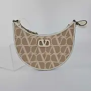 VALENTINO GARAVANI Vlogo Signature Mini Ivory Canvas Hobo Bag New