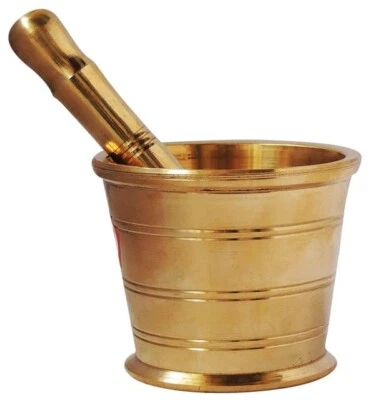Heavy Gauge Brass Mortar and Pestle or Khal Dasta Ural Set, Brass