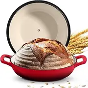 ROSSALLINI Signature Enameled Cast Iron Sourdough Bread Oven | Non-Stick with Tight Fitting Lid for Perfect Baking and Bread Making | 6QT Round Oven With Lid [Red]