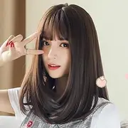 Brown Wigs for Women Natural Straight Half Length Synthetic Hair Wig with Fringe