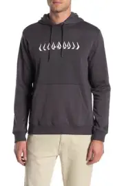 Volcom Men's Hoodie Round One Dark Charcoal Grey Pullover Sweater Size Medium
