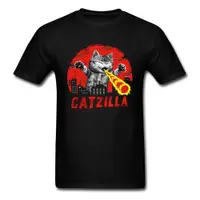 在飛比找蝦皮購物優惠-男士 t 恤棉 Catzilla Cat Feline Fl