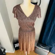 Vince Camuto Flutter Sleeve Midi, Gold Black Metallic, Size Small, NWOT