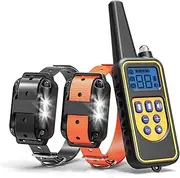 Dog Bark Collars - 2x 800m Range Recievers Vibration Sound Light Training Device