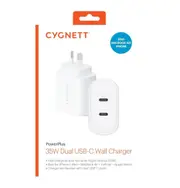 CYGNETT PowerPlus 35W USB-C PD Dual Port Wall Charger - White (CY4353PDWCH), 2xUSB-C PD (35W), Fast, intelligent Charger, 25W PPS, Laptop Charger