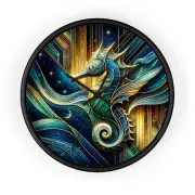 Home Decor Wall Clock Art Deco Midnight Seahorse Ocean Life Vintage Style Retro