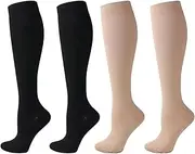 QiFon Compression Socks for Men and Women, 2/4/6 Pairs 20-25mmHg Knee Socks for Sports, Athletics, Edema, Diabetics, Varicose Veins, Travel, Pregnancy, Breastfeeding, 2 Pair-BK+SK, Large