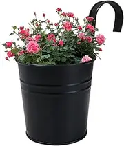 Metal Iron Bucket Planter | Reusable Garden Pots with Detachable Hooks | Sturdy Garden Supplies, Home Decoration for Railing, Fence, Balcony