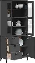 VIKEN Anthracite Grey Highboard, Solid Pine Wood Storage Cabinet for Hallway, 80x40x190 cm Display Furniture