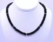 Large Faceted Black Onyx 14K Gold filled Rondelle Beaded Gemstone Necklace