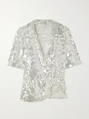 [Christopher Esber] Christopher Esber - Opaline Embellished Mesh Blouse - Silver - UK 6 UK 6 Silver