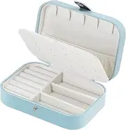 Chelory Travel Jewellery Box for Women Girls, Double Layer Portable Small Jewelry Organizer Case for Earrings Ring Necklace Bracelets, PU Leather Mini Jewelry Holder Storage Display Gift, Light Blue
