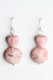 Rhodochrosite Pink 14mm Coin Natural Gemstone .925 Sterling Silver Earrings 1.5"