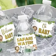 45 Pcs Safari Water Bottle Labels, Jungle Animals Themed Party Water Bottle Stickers, Waterproof Bottle Wraps for Baby Shower (8.85 * 2'')