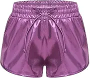 [FEESHOW] Girls' Metallic Shorts Sparkle Dance Gymnastics Short Shiny Hot Pants Athletic Shorts Tumbling