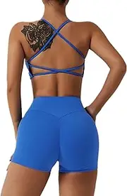 [ABOCIW] Women's Workout Sports Bras Fitness Backless Criss Cross Open Back Strappy Yoga Bra Top Low Impact Bra