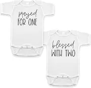 [Pineapple Pancake Kids] Twin Pregnancy Announcement Infant Bodysuit Set for Grandparent Photo Props 0-3 Months, White, 0-3 Months
