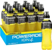 Powerade ION4 Lemon Lime Sports Drink Multipack Sipper Cap Bottles 12 x 600mL