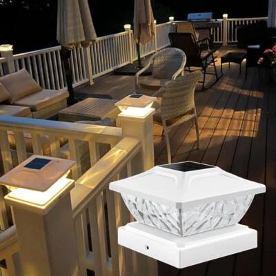 Solar Powered LED Deck Post Light Garden Cap Square Landscape Lamp Fence O1Z3