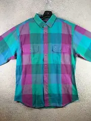 Vintage Eddie Bauer Shirt Men Large Green Outbound Twill Flannel Plaid Deadstock