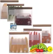 Double Quable Zip-it Food Storage Bags Multipack – Non-BPA Silicone Bags Reusable Storage - Freezer Dishwasher Safe Sandwich Baggies (6 Pack of 6 Gallon Bags (Grey))