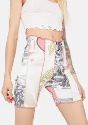 [Jaded London] Mix Varsity Print Cut & Sew Rib Biker Shorts