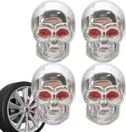 Skull Tire Valve Stem Caps – 4pcs Cool Metal Air Dust Covers With Anti-Rust Copper Core For Cars, Motorcycles, Bikes, súvś, Trucks – Fit Decorative Tyre Valve Caps