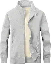 [Vanchenl] Men's Casual Warm Fleece Sherpa Lined Cardigan Winter Full Zip Long Sleeve Crew Neck Jacket Sweatshirt Tops Coat