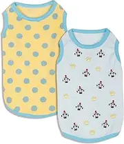 Blueberry Pet Pack of 2 Soft & Comfy Terry Cotton Pastel Blue Affection Designer Sleep & Play Dog Pajamas & Tank Top T Shirt, Back Length 12"/30cm, Clothes for Dogs