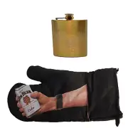 JIM BEAM & COLA OVEN MITT + GOLD HIP FLASK SET 150ml BNWOT MAN CAVE BBQ