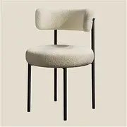 Boucle Dining Chair Mid Century Modern Chair with Curved Backrest Round Upholstered Metal Frame for Kitchen Island, Bar, Dining Room,Living Room (b+w,Velvet)