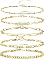 [WLVinson] Pack of 5 Anklets for Women Golden Anklets Silver Anklets
