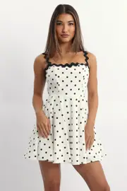 White Polka Dot Fit And Flare Dress Mini - Size 16XL, Women's Skater Dress