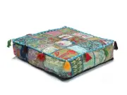 Large Handmade Turquois Square Patchwork Home Decorative Floor Cushion Cover