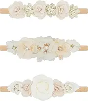 WNYUJOY Baby Girl Flower Headbands Set, 4pcs Elastic Nylon Floral Hair Band, Bows Wrap for Infant Newborn Toddler