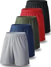 [Liberty Pro] 5 Pack Big Boys Youth 7 Inch Athletic Mesh Performance Shorts with Pockets