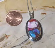 Oval Blue and Pink Apatite Native American Navajo Necklace Signed B Sterling