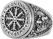 [TQWSVUM] Viking Helm of Awe Runes Ring for Men - Nordic Aegishjalmur Celtic Knot Stainless Steel Ring - Fashion Hip Hop Pagan Amulet Vintage Street Statement Jewelry