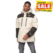 Crosshatch Squadage Panel Mens Quilted Puffer Desinger Coat Jacket Cream