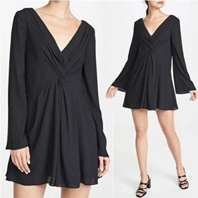 NWT Cinq a Sept Cecil Dress Black Long Sleeve Surplice Twist Front Flowy Sz 2