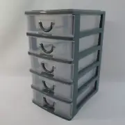 5 Drawer Mini Storage Stackable Desktop Organizer Unit Gray / Clear Plastic